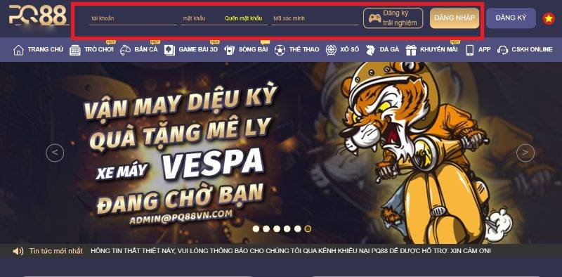 Đăng nhập 2 Thông tin đăng nhập PQ88